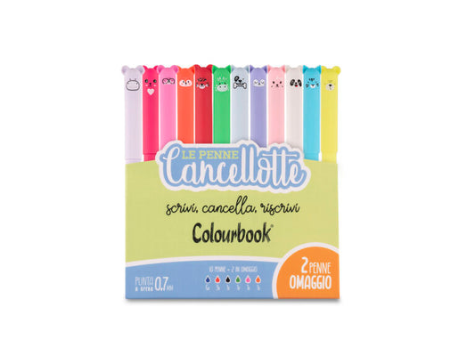 Set di 10 penne gel cancellabili con fantasie animali +2 in omaggio. 6 inchiostri assortiti.