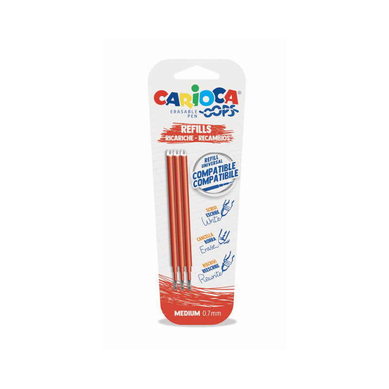 Refill penne cancellabili Carioca OOPS 0,7 mm in blister da 3 pz rosso