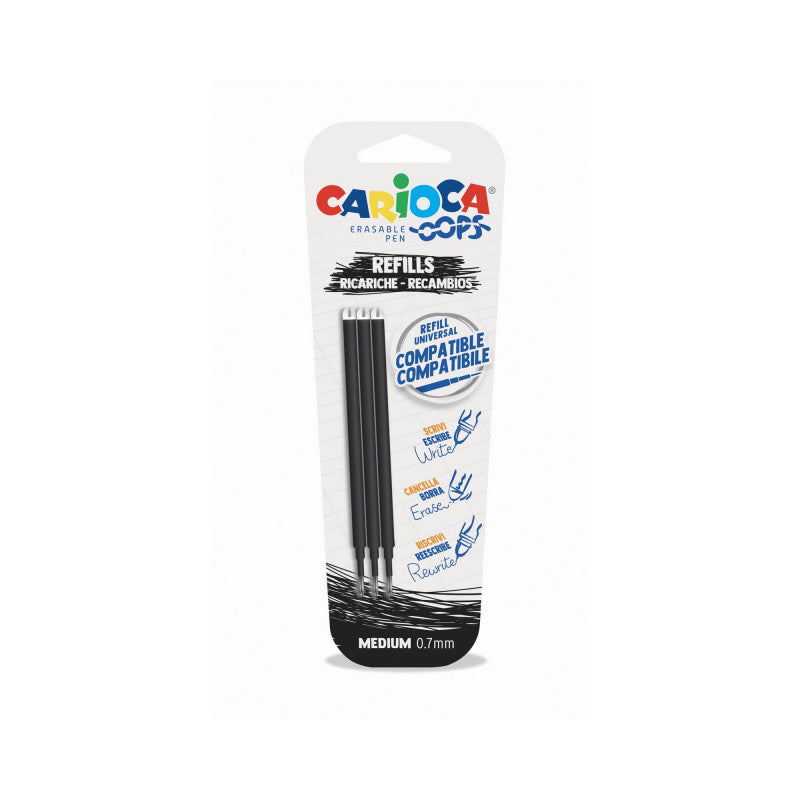 Refill penne cancellabili Carioca OOPS 0,7 mm in blister da 3 pz nero